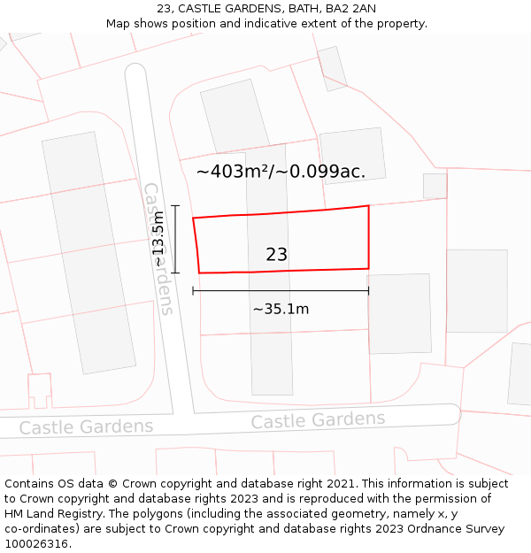 23, CASTLE GARDENS, BATH, BA2 2AN: Plot and title map