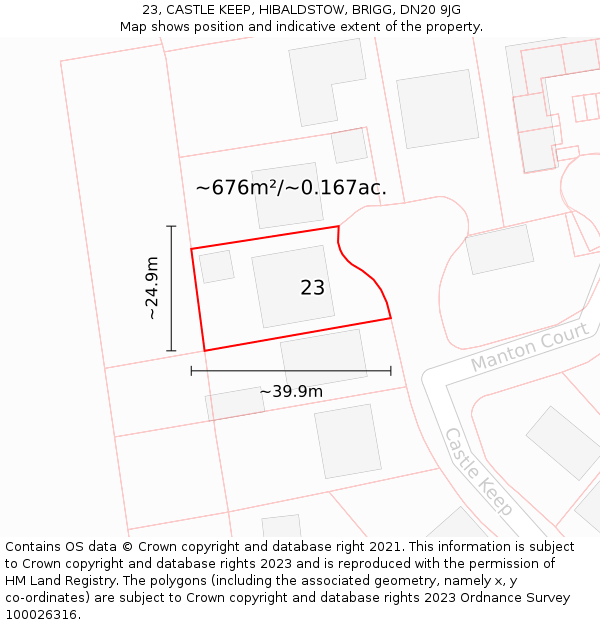 23, CASTLE KEEP, HIBALDSTOW, BRIGG, DN20 9JG: Plot and title map