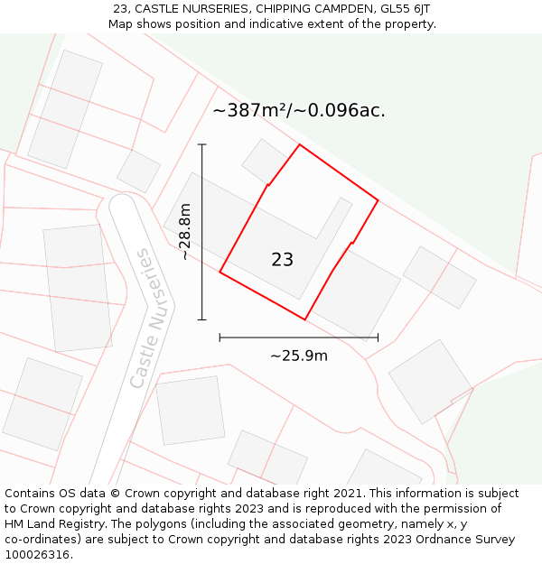23, CASTLE NURSERIES, CHIPPING CAMPDEN, GL55 6JT: Plot and title map