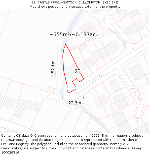 23, CASTLE PARK, HEMYOCK, CULLOMPTON, EX15 3RZ: Plot and title map