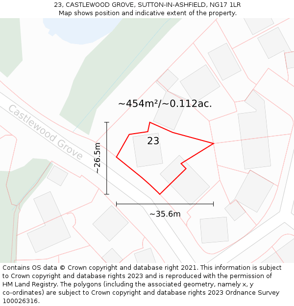 23, CASTLEWOOD GROVE, SUTTON-IN-ASHFIELD, NG17 1LR: Plot and title map