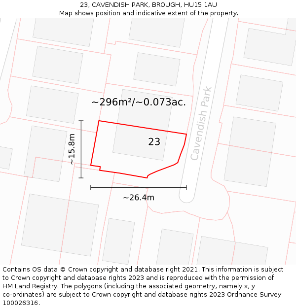 23, CAVENDISH PARK, BROUGH, HU15 1AU: Plot and title map