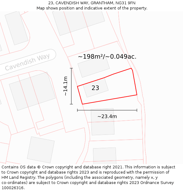 23, CAVENDISH WAY, GRANTHAM, NG31 9FN: Plot and title map