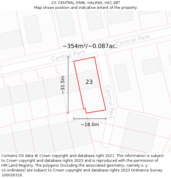 23, CENTRAL PARK, HALIFAX, HX1 2BT: Plot and title map