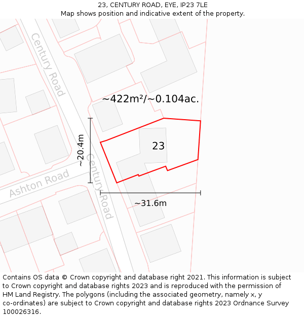 23, CENTURY ROAD, EYE, IP23 7LE: Plot and title map