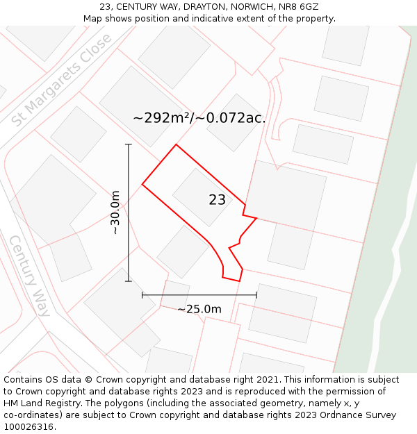 23, CENTURY WAY, DRAYTON, NORWICH, NR8 6GZ: Plot and title map