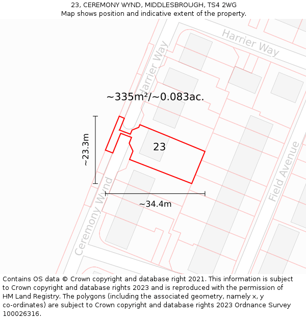 23, CEREMONY WYND, MIDDLESBROUGH, TS4 2WG: Plot and title map