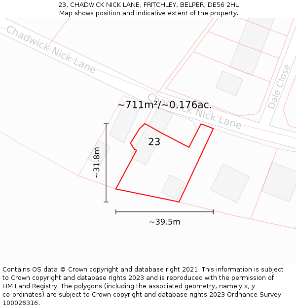 23, CHADWICK NICK LANE, FRITCHLEY, BELPER, DE56 2HL: Plot and title map