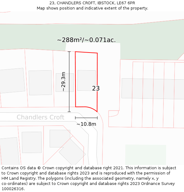 23, CHANDLERS CROFT, IBSTOCK, LE67 6PR: Plot and title map