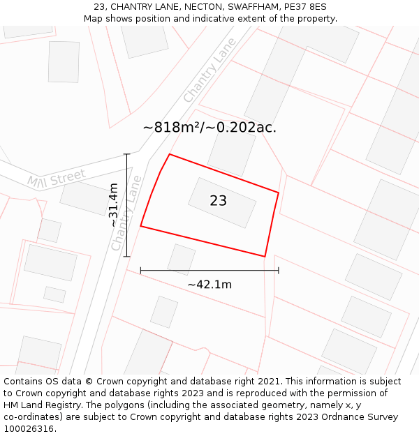 23, CHANTRY LANE, NECTON, SWAFFHAM, PE37 8ES: Plot and title map