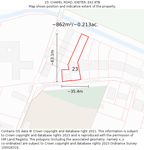 23, CHAPEL ROAD, EXETER, EX2 8TB: Plot and title map