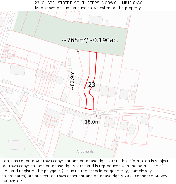 23, CHAPEL STREET, SOUTHREPPS, NORWICH, NR11 8NW: Plot and title map