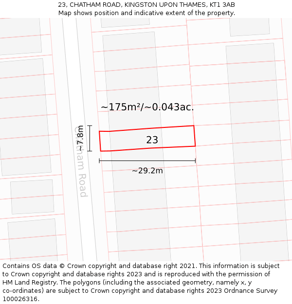 23, CHATHAM ROAD, KINGSTON UPON THAMES, KT1 3AB: Plot and title map