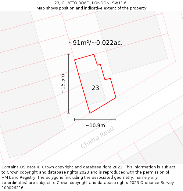 23, CHATTO ROAD, LONDON, SW11 6LJ: Plot and title map