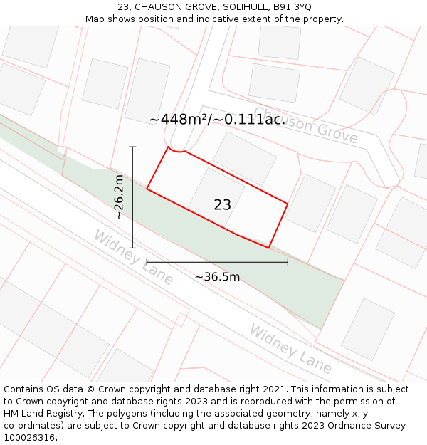 23, CHAUSON GROVE, SOLIHULL, B91 3YQ: Plot and title map