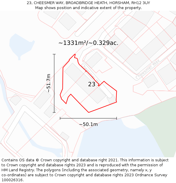 23, CHEESMER WAY, BROADBRIDGE HEATH, HORSHAM, RH12 3UY: Plot and title map