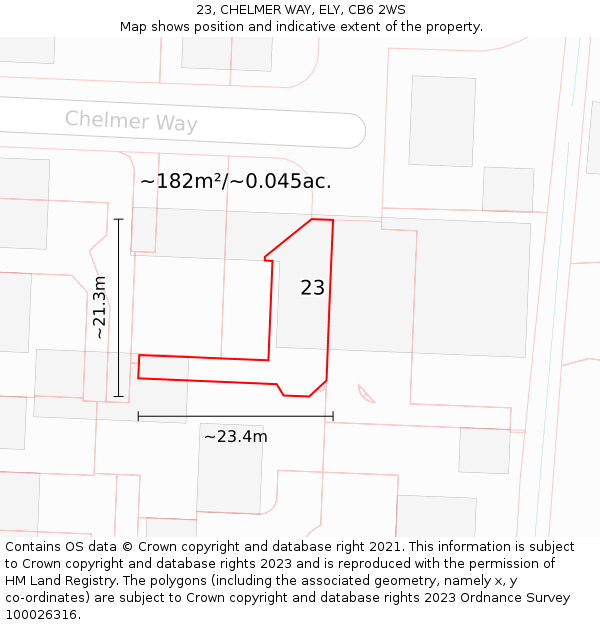 23, CHELMER WAY, ELY, CB6 2WS: Plot and title map