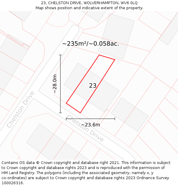 23, CHELSTON DRIVE, WOLVERHAMPTON, WV6 0LQ: Plot and title map