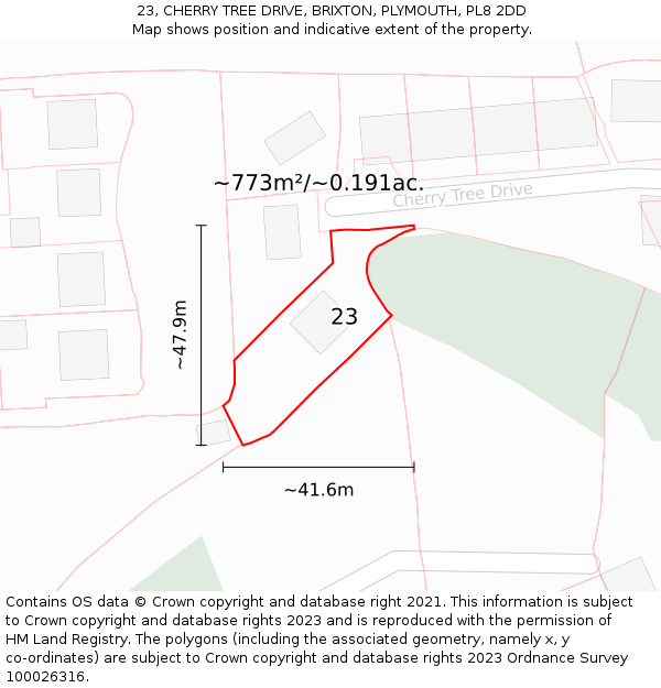 23, CHERRY TREE DRIVE, BRIXTON, PLYMOUTH, PL8 2DD: Plot and title map