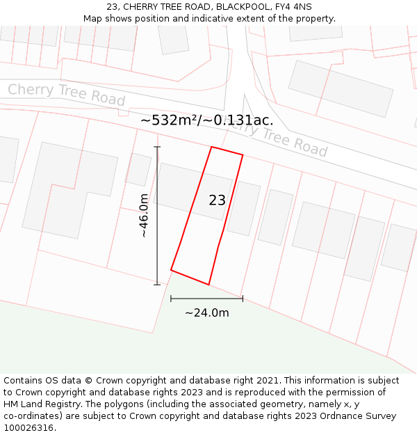 23, CHERRY TREE ROAD, BLACKPOOL, FY4 4NS: Plot and title map