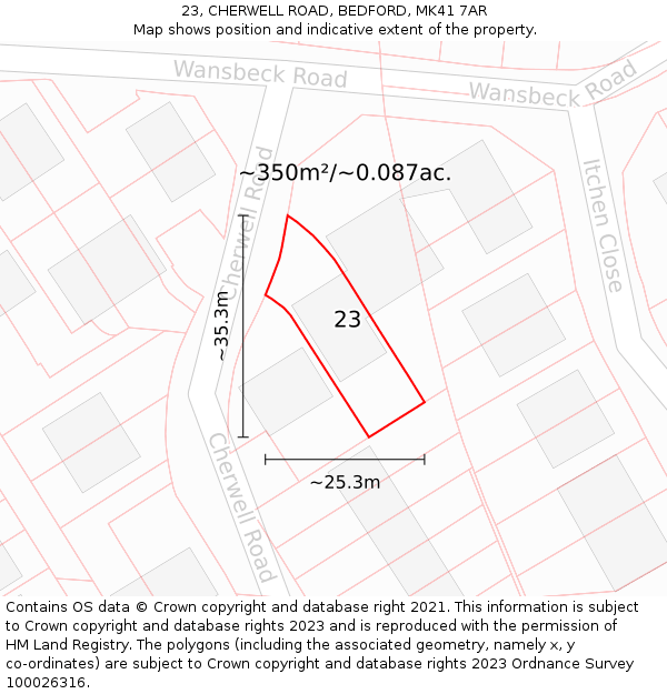 23, CHERWELL ROAD, BEDFORD, MK41 7AR: Plot and title map