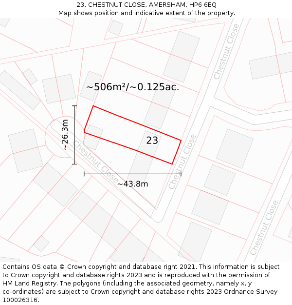 23, CHESTNUT CLOSE, AMERSHAM, HP6 6EQ: Plot and title map