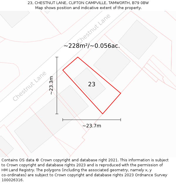 23, CHESTNUT LANE, CLIFTON CAMPVILLE, TAMWORTH, B79 0BW: Plot and title map