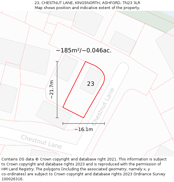 23, CHESTNUT LANE, KINGSNORTH, ASHFORD, TN23 3LR: Plot and title map