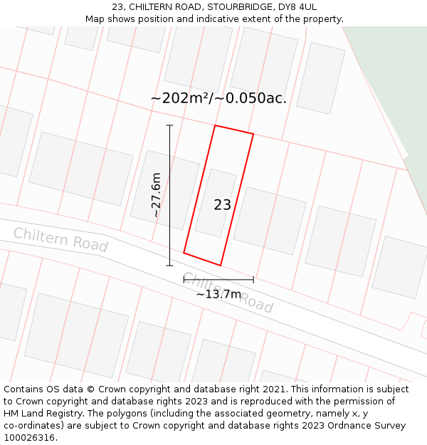 23, CHILTERN ROAD, STOURBRIDGE, DY8 4UL: Plot and title map