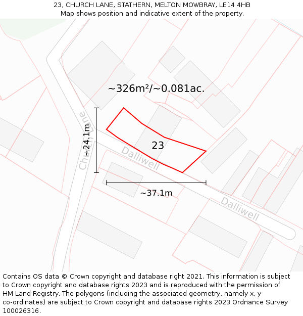 23, CHURCH LANE, STATHERN, MELTON MOWBRAY, LE14 4HB: Plot and title map