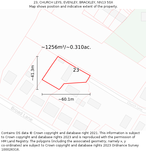 23, CHURCH LEYS, EVENLEY, BRACKLEY, NN13 5SX: Plot and title map