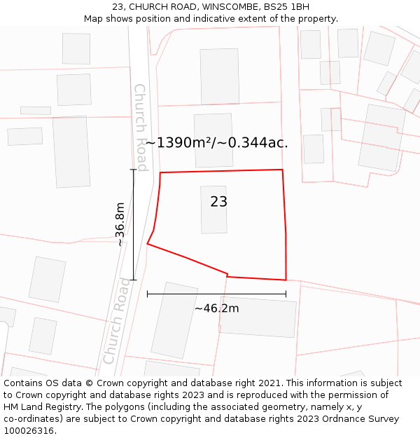 23, CHURCH ROAD, WINSCOMBE, BS25 1BH: Plot and title map