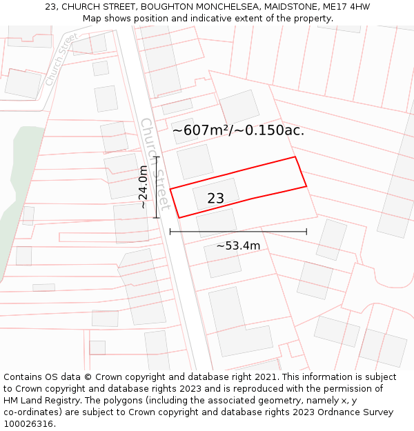 23, CHURCH STREET, BOUGHTON MONCHELSEA, MAIDSTONE, ME17 4HW: Plot and title map