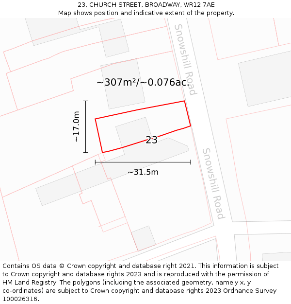 23, CHURCH STREET, BROADWAY, WR12 7AE: Plot and title map