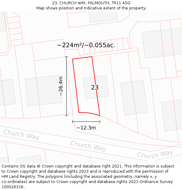 23, CHURCH WAY, FALMOUTH, TR11 4SG: Plot and title map