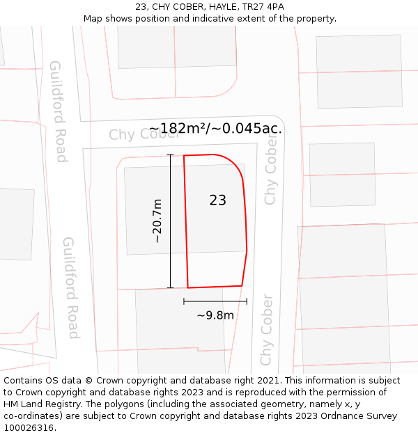 23, CHY COBER, HAYLE, TR27 4PA: Plot and title map