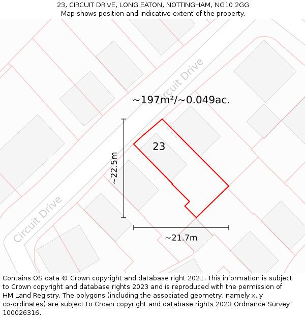 23, CIRCUIT DRIVE, LONG EATON, NOTTINGHAM, NG10 2GG: Plot and title map