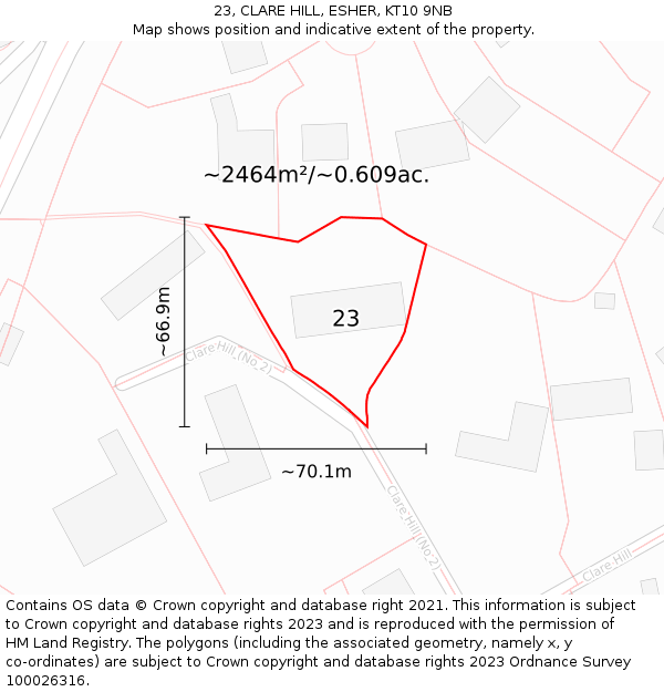 23, CLARE HILL, ESHER, KT10 9NB: Plot and title map