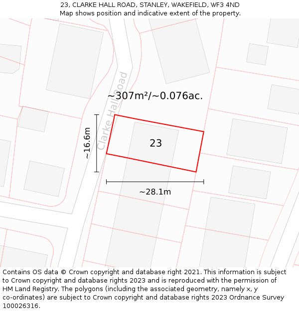 23, CLARKE HALL ROAD, STANLEY, WAKEFIELD, WF3 4ND: Plot and title map