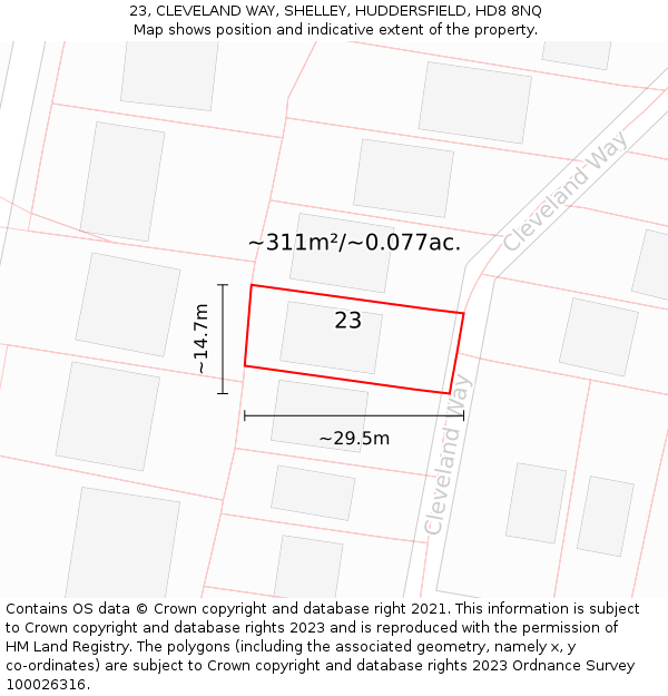 23, CLEVELAND WAY, SHELLEY, HUDDERSFIELD, HD8 8NQ: Plot and title map