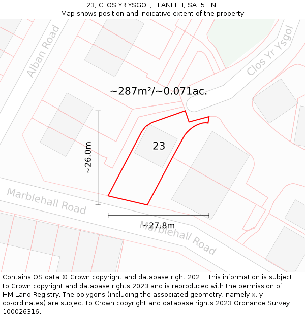 23, CLOS YR YSGOL, LLANELLI, SA15 1NL: Plot and title map