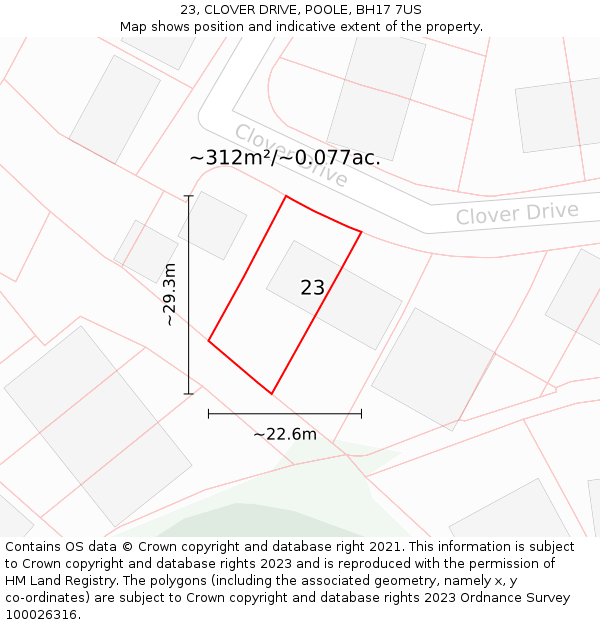 23, CLOVER DRIVE, POOLE, BH17 7US: Plot and title map