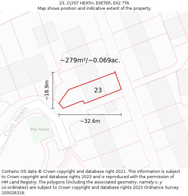 23, CLYST HEATH, EXETER, EX2 7TA: Plot and title map