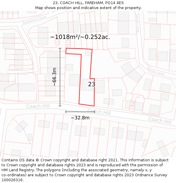 23, COACH HILL, FAREHAM, PO14 4ES: Plot and title map