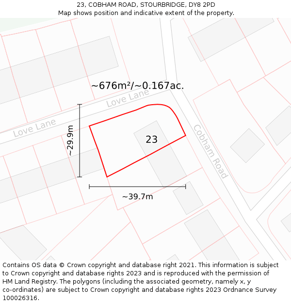 23, COBHAM ROAD, STOURBRIDGE, DY8 2PD: Plot and title map