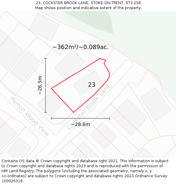 23, COCKSTER BROOK LANE, STOKE-ON-TRENT, ST3 2SE: Plot and title map