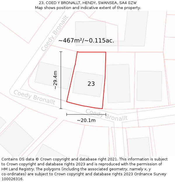 23, COED Y BRONALLT, HENDY, SWANSEA, SA4 0ZW: Plot and title map