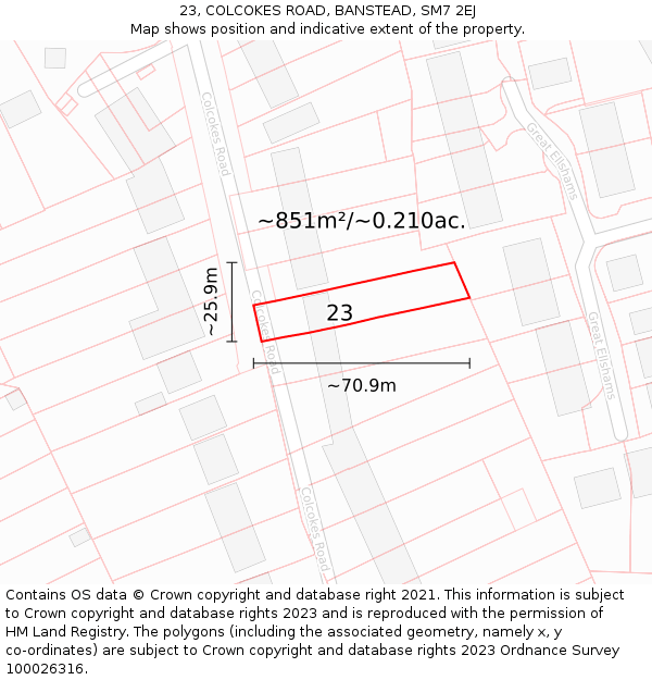 23, COLCOKES ROAD, BANSTEAD, SM7 2EJ: Plot and title map