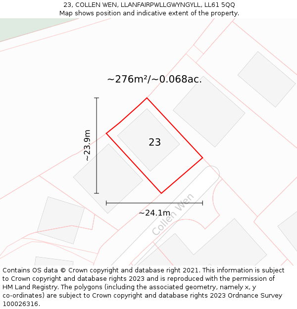 23, COLLEN WEN, LLANFAIRPWLLGWYNGYLL, LL61 5QQ: Plot and title map