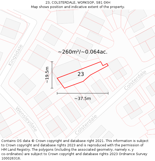23, COLSTERDALE, WORKSOP, S81 0XH: Plot and title map